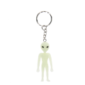 Glow-in-the-dark alien keyring with silver chain and key ring