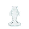 Pale blue glass fish-shaped candle holder with embossed scale detail