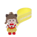 Strawberry girl bag charm with yellow polka dot skirt, silicone wrist strap and keyring