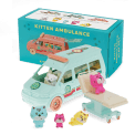 Toy kitten ambulance playset with ambulance, stretcher, three cat figures and retail box.