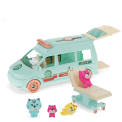 Toy kitten ambulance playset with ambulance, stretcher, three cat figures.