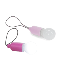 Pair of pink mini LED light bulb keyrings with black loop cords