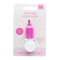 Bright pink mini LED light bulb keyring on retail backing card packaging