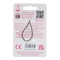 Back of mini LED light bulb keyring packaging with product information and safety warnings