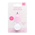 Pink mini LED light bulb keyring on retail backing card packaging
