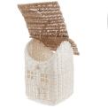 White and natural rattan house-shaped basket with carry handle