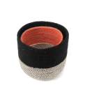Set of two jute storage baskets in black and orange.