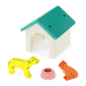 Wooden pet play set with toy dog, cat, kennel and feeding bowl