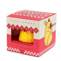 Hand-crank chicken pencil sharpener in retail packaging.