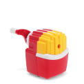 Hand-crank fries-shaped pencil sharpener with red and yellow design 