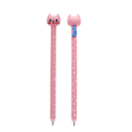 Pink cat-themed erasable ink pen with polka-dot barrel and cat-shaped topper.