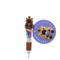 Capybara four-colour pen with clear barrel, brown grip and 3D capybara topper with tag.