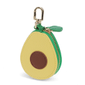 Avocado-shaped coin purse with zip closure and keychain attachment.