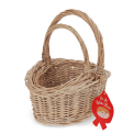 Set of two natural wicker baskets with woven design and carrying handles.