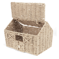 Woven farmhouse-shaped basket with open roof, handle and window.