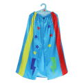 Children's blue superhero cape with colourful stars, lightning bolts 
