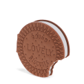 Chocolate biscuit-shaped notebook with embossed biscuit design, bite-mark detail