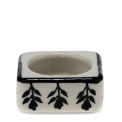 Square ceramic tealight holder with black leaf pattern 