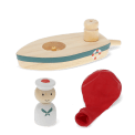 Wooden balloon-powered toy boat with detachable balloon