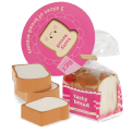 Tasty Bread eraser set with three slice-shaped erasers in loaf-style in pink retail packaging