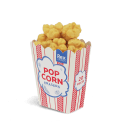 Popcorn-shaped erasers in striped cinema-style carton