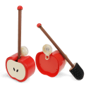 Red apple-shaped wall-mounted toilet brush with holder and black bristle head