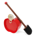 Red apple-shaped wall-mounted toilet brush with holder and black bristle head