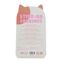 Back of stick-on earrings packaging with product information and safety warnings