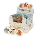 Playful Pups glitter bouncy balls display box with assorted puppy designs inside clear balls