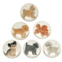 Glitter bouncy balls with assorted puppy figures inside clear, sparkly designs