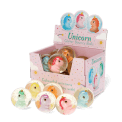 Unicorn glitter bouncy balls display box with assorted colourful unicorn designs