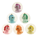 Glitter bouncy balls with assorted unicorn figures inside clear sparkly designs