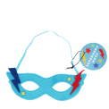 Blue superhero eye mask with lightning bolt accents, star details and strap shown with tag
