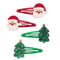 Set of four Christmas hair clips featuring Santa faces and glitter Christmas trees