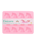 Unicorn-shaped silicone ice cube tray with 12 unicorn moulds in pink