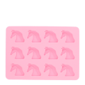 Unicorn-shaped silicone ice cube tray with 12 unicorn moulds in pink