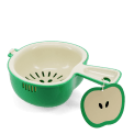 Green apple-shaped colander with handle and matching hanging apple tag