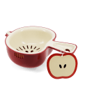 Red apple-shaped colander with handle and matching hanging apple tag