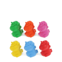 Six unicorn-shaped crayons in assorted colours including pink, blue, green, yellow, orange and red.