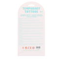 Back of temporary tattoos pack with instructions, ingredients and safety information.