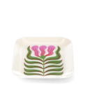 Rectangular trinket tray featuring a stylised pink and green retro floral design.