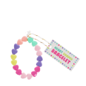 Heart-bead bracelet with colourful heart-shaped beads shown with tag.