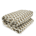 Hand block-printed throw with yellow floral pattern,