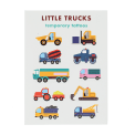 Children's temporary tattoos featuring colourful trucks, construction vehicles and machinery.