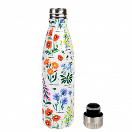 Wild flowers stainless steel drinking bottle 500ml with lid unscrewed