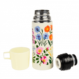 Wild Flowers flask with cup removed and lid unscrewed