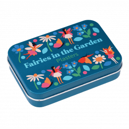 Fairies in the garden plasters in a tin top side