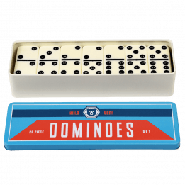 Wild Bear dominoes tin with lid removed to show tiles