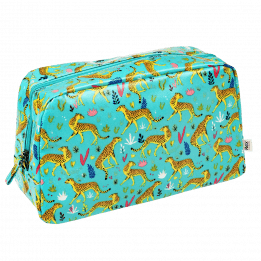 Cheetah wash bag side with zip pull