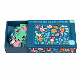 Fairies in the Garden puzzle pieces inside box